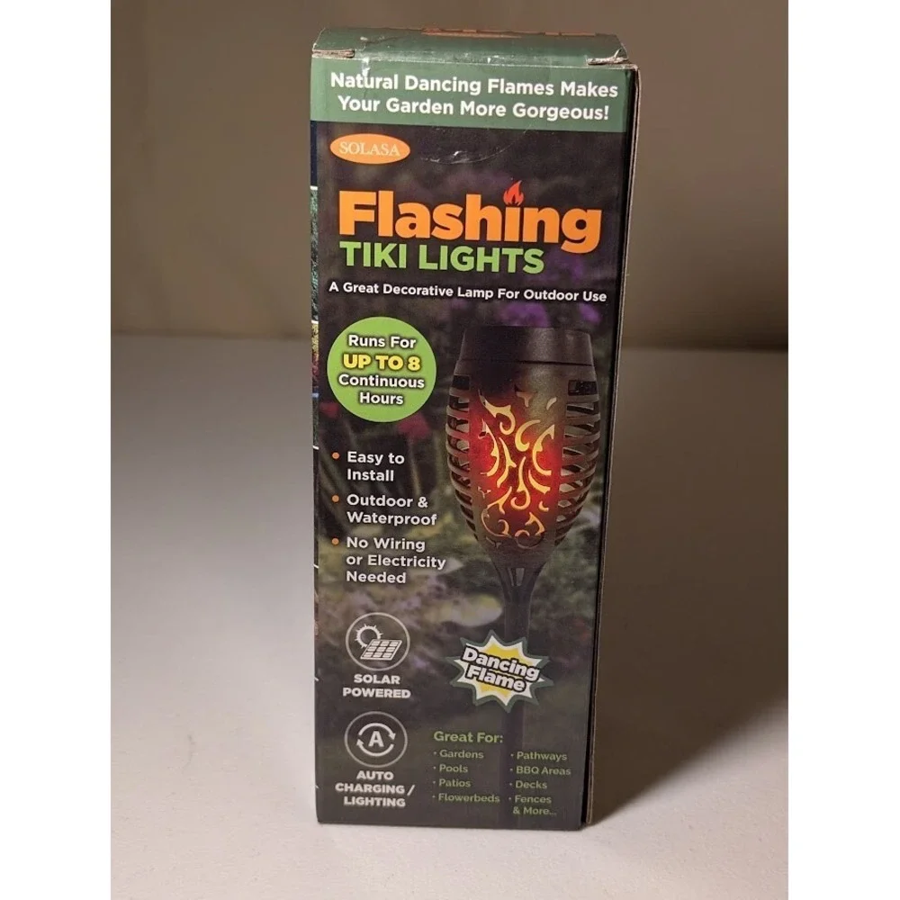 Solasa Flashing Tiki Lights Solar LED Outdoor Waterproof Distressed Box - Picture 1 of 4
